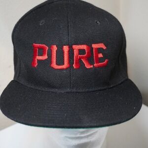 Black Snapback Hat Red Embroidery PURE Flat Brim Adjustable